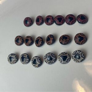 Vintage Jet Black Glass Etched and Painted Buttons